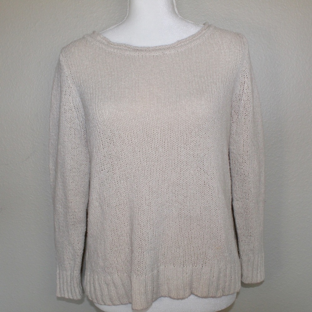 J. Crew Tan/Eggshell Colored Knitted Styled Boat Neck Sweater - Size Medium